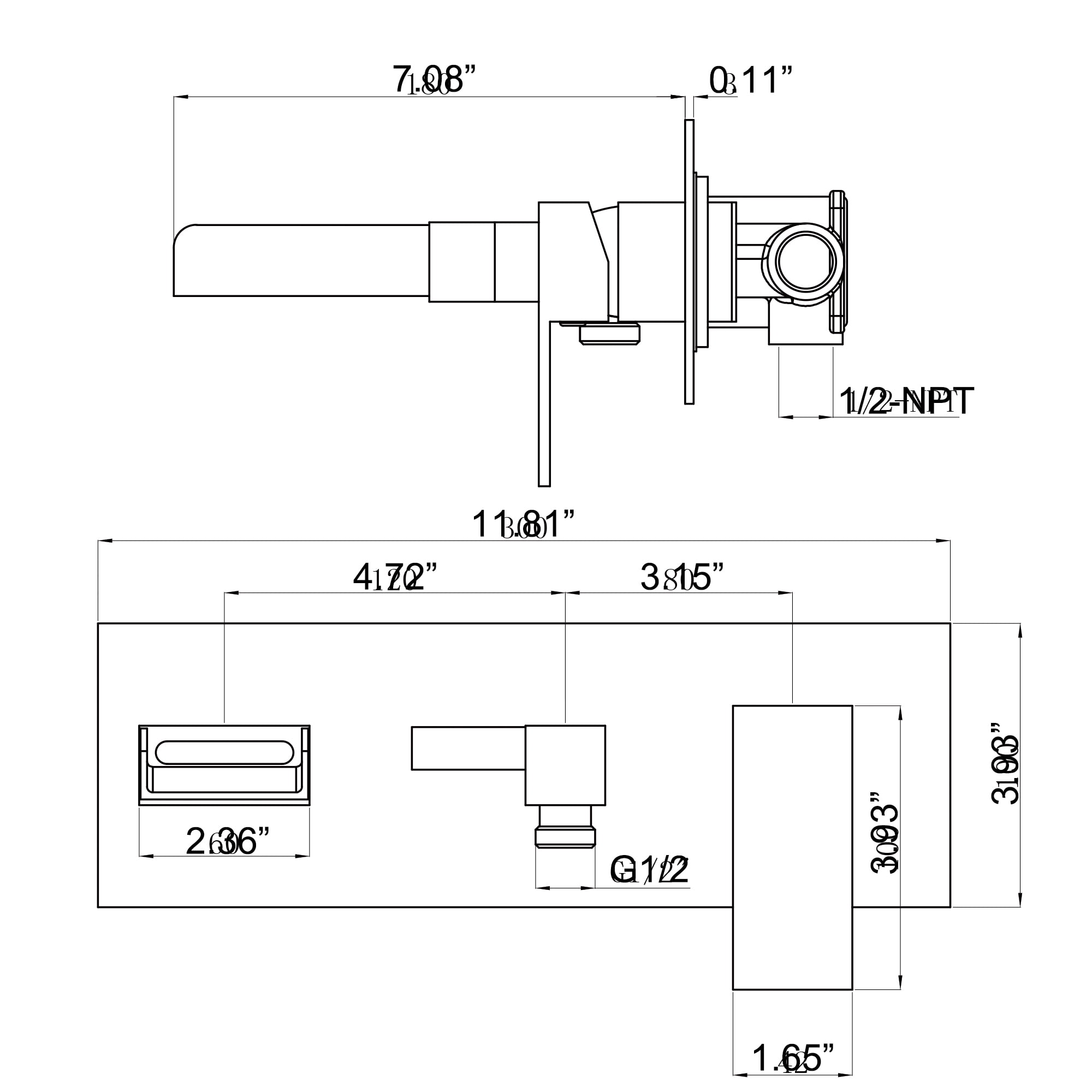 Wall Mounted Bathroom Bathtub Faucet with Hand Shower, Single Lever Handles Channel Tub Filler with Rough-in Valve