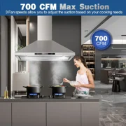 36 inch Island Range Hood 700 CFM Kitchen Vent Hood Touch Control, Gesture Sensing 3-Speed Fan