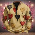 thumbnail image 3 of KHONTS Men's Valentine's Day Sweatshirt Long Sleeve Quarter Zip Funny Love Heart Graphic Printed Pullover Tops 08-Khaki XL, 3 of 3