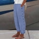 thumbnail image 2 of Pantalones Casual SCZ con estampado de rayas y botones en el lateral para mujer holgados con cintura elástica pierna recta bolsillo azul real 3xl, 2 of 5