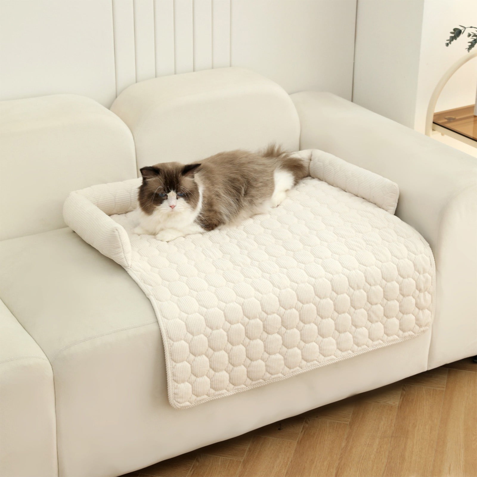 Plush Pet Sofa Bed Cushion Solid Color - Soft Sleeping Nest for Cats Dogs with Stay-in-Place Base, Machine Washable Cover Floor Sofa Furniture Protector