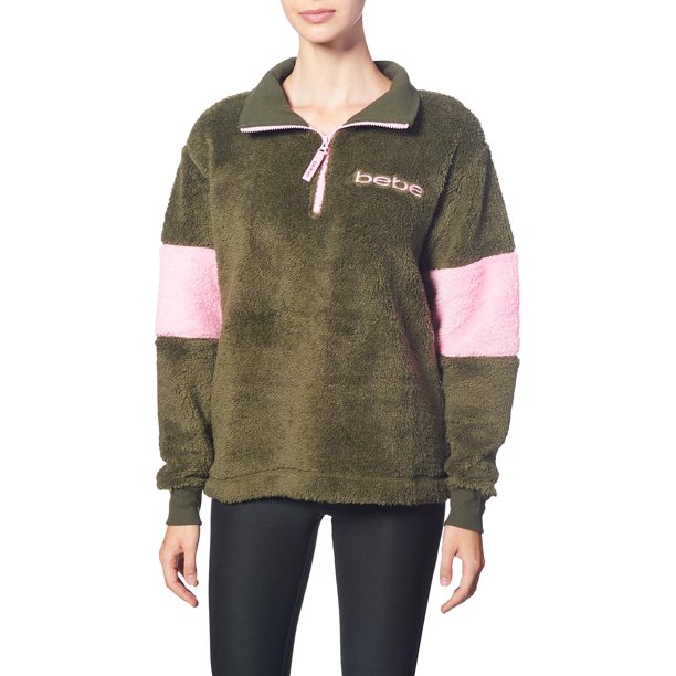 Bebe Bebe Sport Womens Sherpa Active 1 4 Zip Pullover Green L Walmart Com Walmart Com