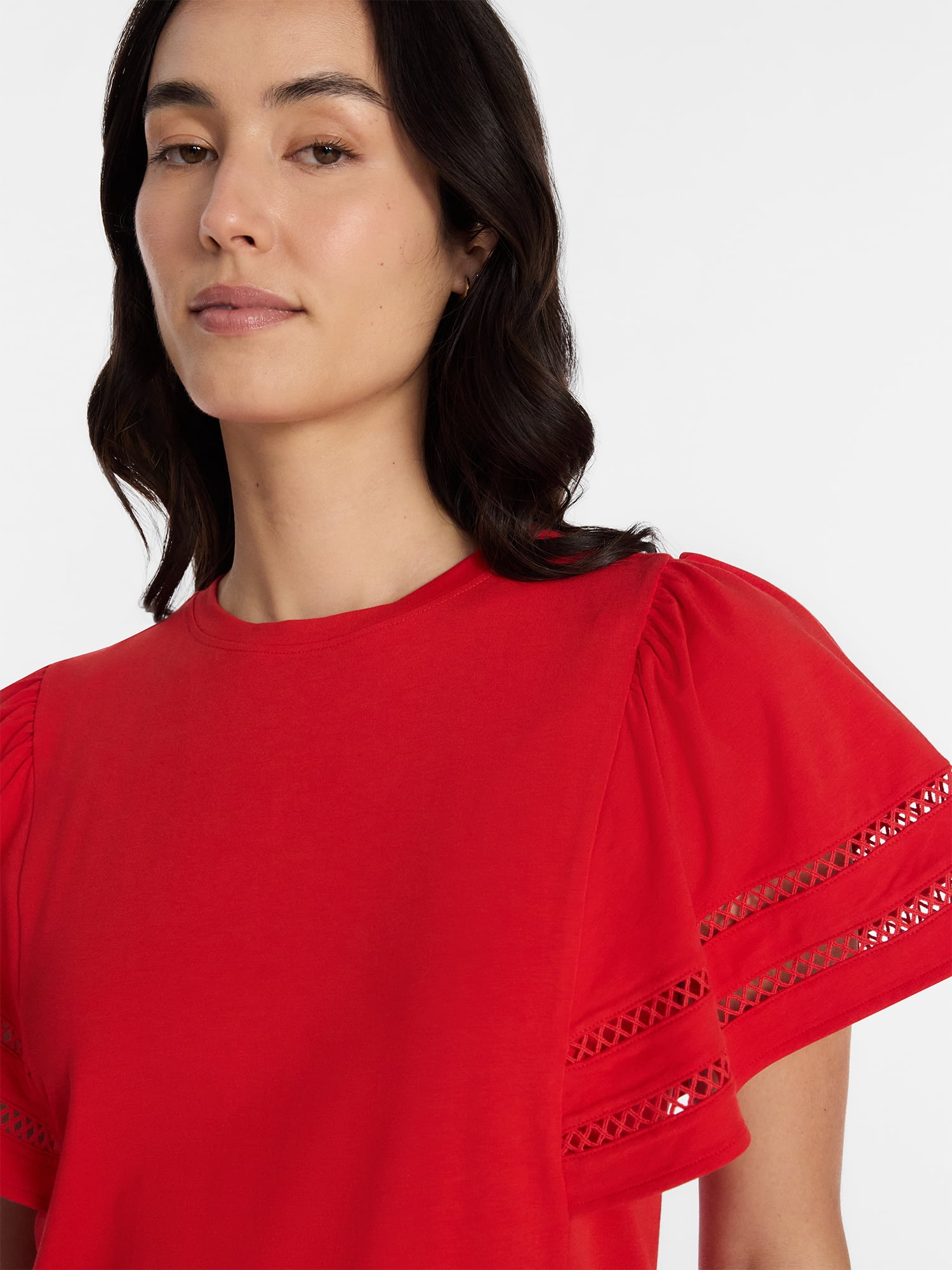 Time and Tru Women's Top with Short Flounce Sleeves, Sizes XS-XXXL