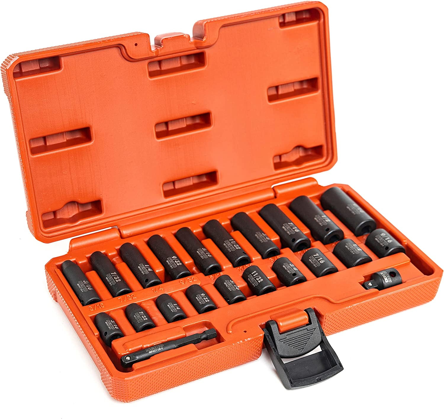 NEIKO 02435A, 22 Piece, 1/4 Socket Set, Standard 3/16” – 9/16” SAE, Deep and Shallow Sockets, Chrome Vanadium Steel, 3/8” to 1/4” Reducer, Hex Shank Socket Impact Adapter, 1/4 Drive Socket Set