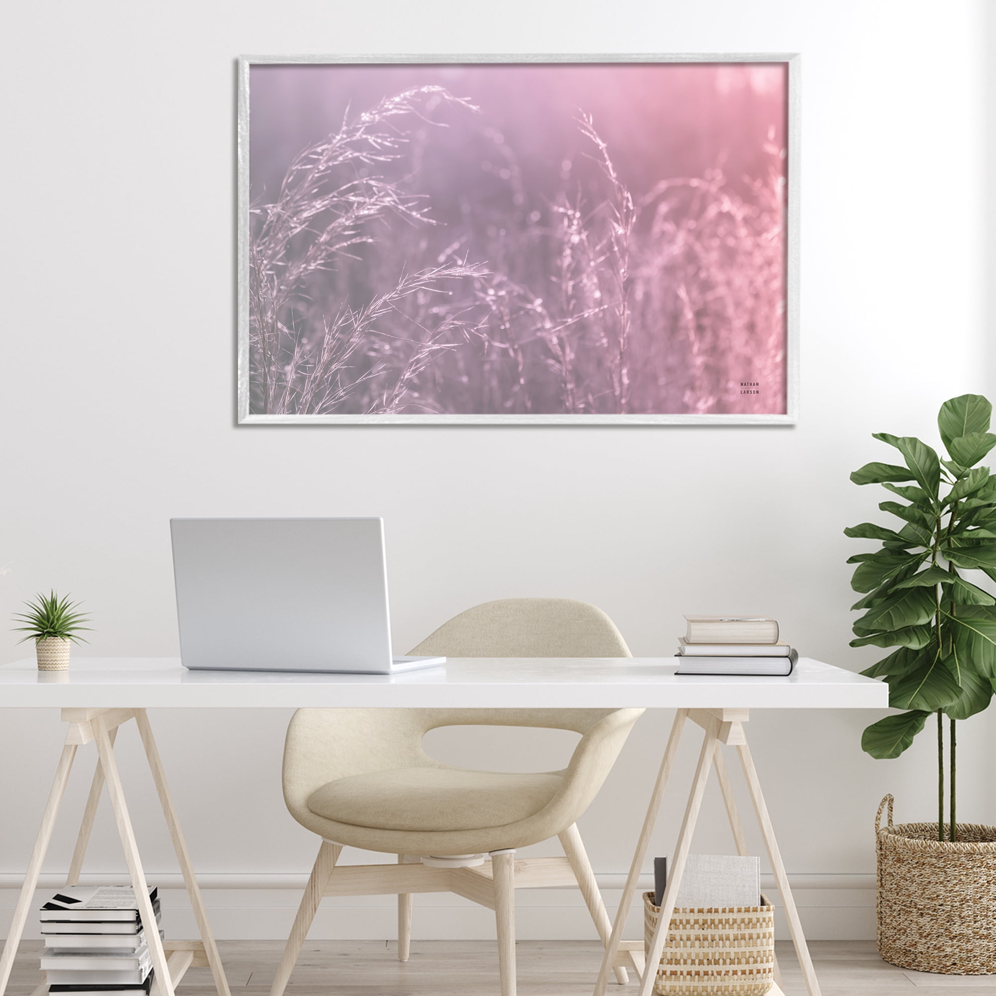 Stupell Industries Pink Meadow at Dawn White Framed Giclee Art, design by Nathan Larson