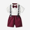 thumbnail image 2 of HCNTES Baby Boys Formal Suit Gentleman Set Short Sleeve Romper Suspenders Shorts Pants Toddler Bowtie Wedding Tuxedo Outfits, 2 of 4