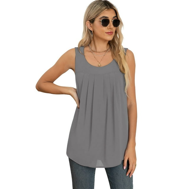 Blusa sin mangas de verano camiseta sin mangas de gasa de verano Dobladillo irregular Cuello redondo Color puro para uso diario ANGGREK Otros