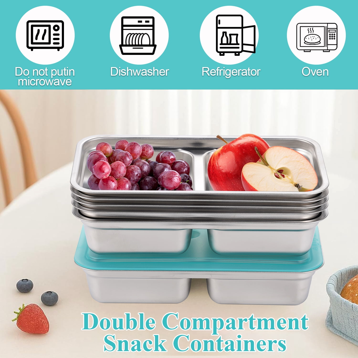 Vorfor 6 Pcs Stainless Steel Snack Box 30 oz Lunch Box Food Storage Containers, Leakproof Lunch Box Reusable Dishwasher Bento Boxes for Work, Picnic