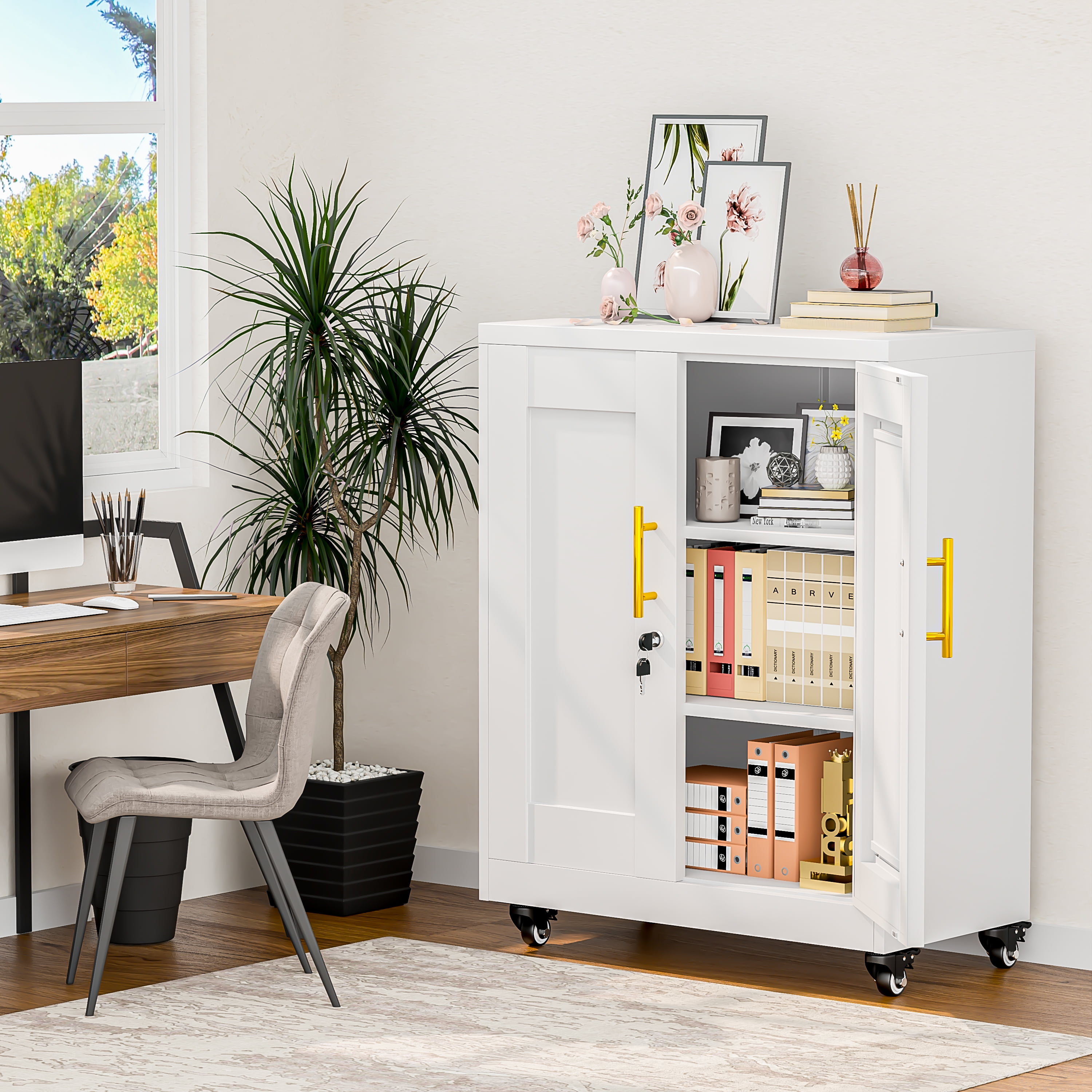 Erosoei Modern Metal Accent Storage Cabinet with Doors and 2 Adjustable Shelves