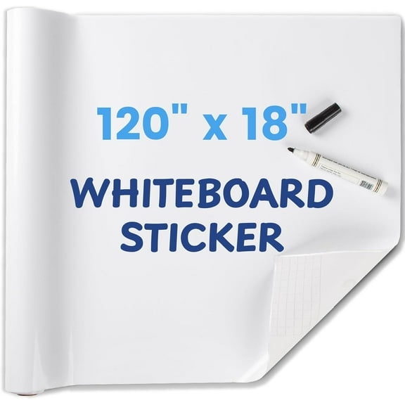 Whiteboard Sticker for Wall, 120" x 18" No Ghosting Peel and Stick Dry Erase White Board Roll, Stain-Proof Self-Adhesive Whiteboard Paper for Home, Office, Classroom