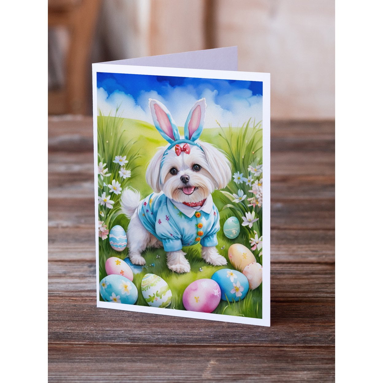 Maltese Easter Egg Hunt Greeting Cards Pack of 8 7 in x 5 in