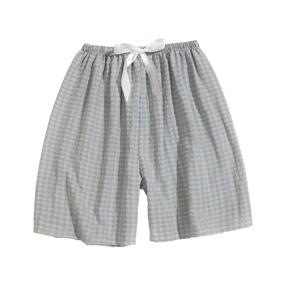 hlysgo Loose Soft Shorts for Women Casual Summer Pajama Shorts Gingham Plaid Y2k Beach Bottoms Shorts Gray,Free Size