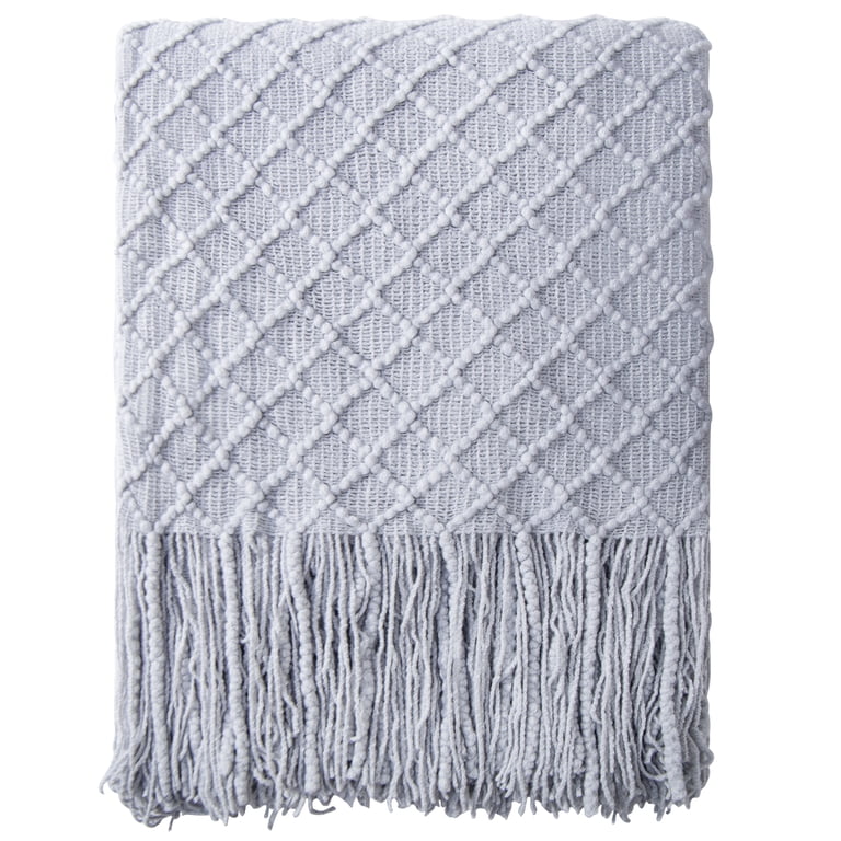 NT Bay Acrylic Knit Throw Blanket with Tassels, Gray photo 1