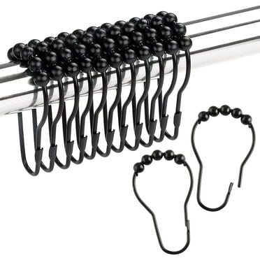 NimJoy 12pk Black Shower Curtain Hooks Ring, Rust-Resistant Stainless Steel Rollerball Easy Glide Shower Rings
