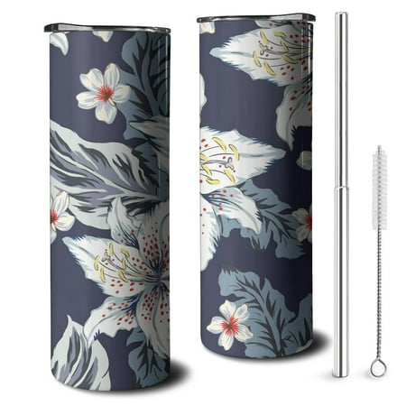 

20OZ Tropical Floral Hawaiian Lily Personalized Style Stainless Steel Cup & Tumbler Cups with Lids and Straws for Coffee ，could Travelers Gift