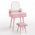 thumbnail image 2 of TLSUNNY Kids Princess Vanity Set, Toddlers Wooden Makeup Table & Stool with Drawer, Mirror, Detachable Top,  for Little Girls, 2 of 9