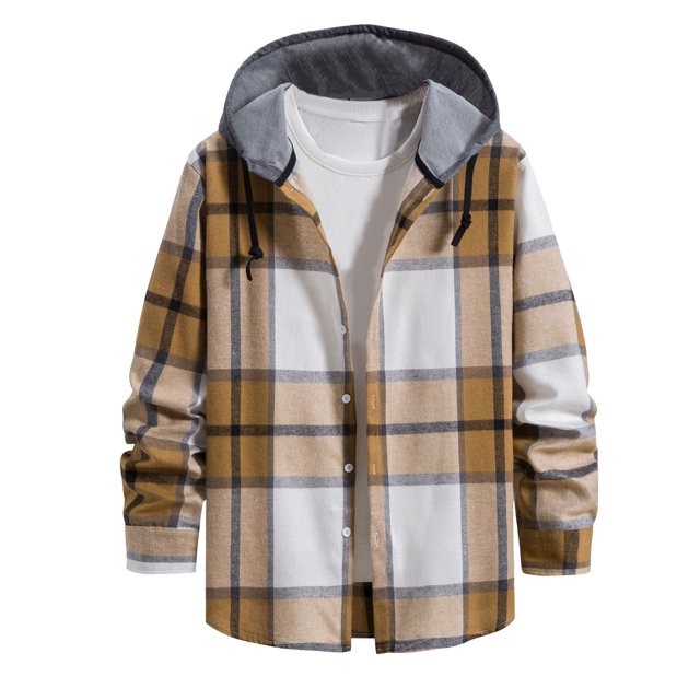 Men's Plaid Shirt Hooded Zipper Sweatshirt Men's Casual Fashion SweatshirtM
