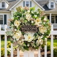 thumbnail image 5 of Artificial Magnolia Wreath for Front Door, 24 Inch Half Circle Floral Wreath with Greenery and Decorative Ribbon for Indoor Outdoor Farmhouse Home Decor, 1 Pack Green, 5 of 7
