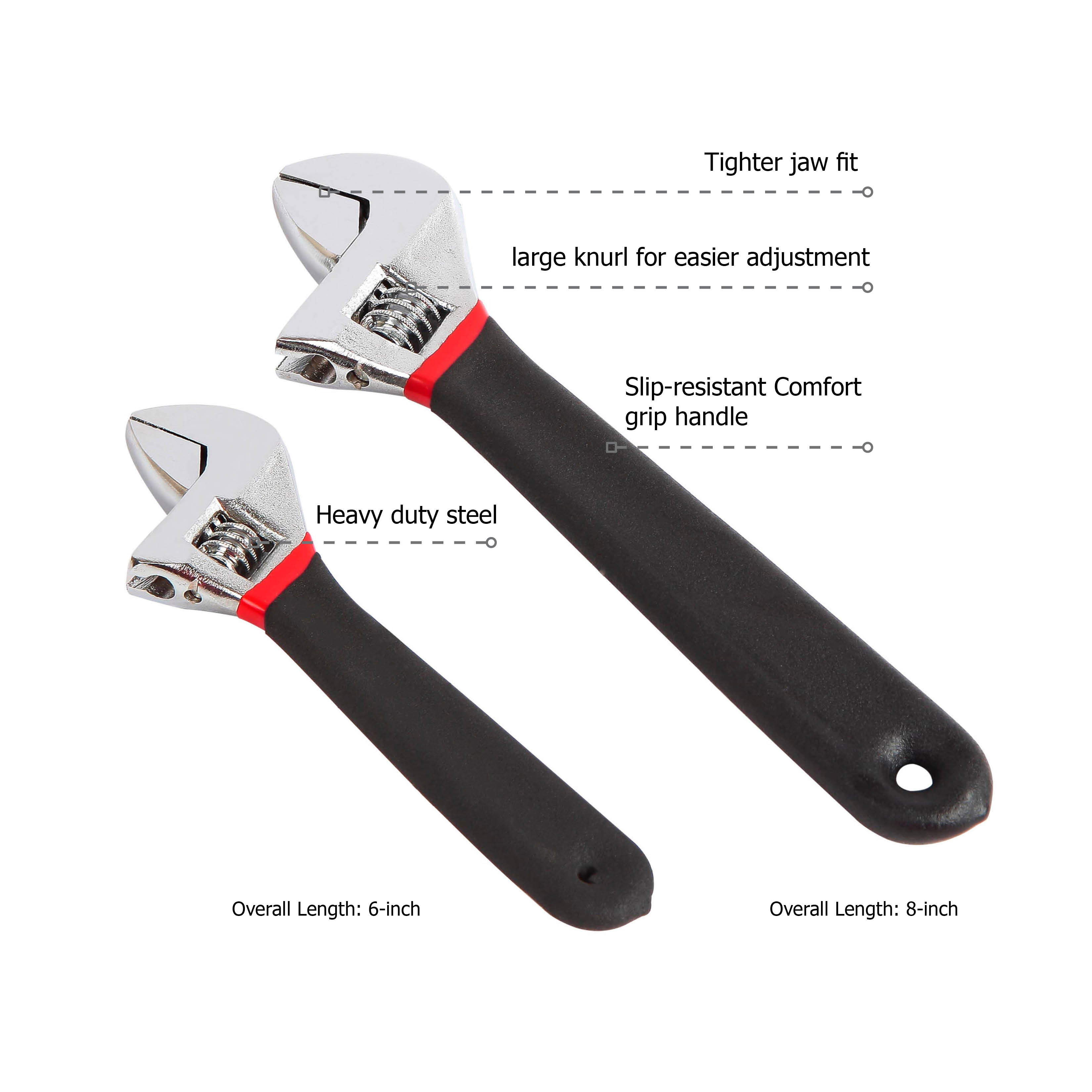 Juego de llaves ajustables Hyper Tough de 2 piezas con mangos cómodos, 6 y 8 pulgadas 2