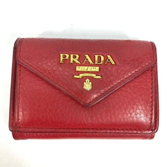Pre-Owned PRADA 1MH021 CompactWallet Trifold wallet Red Gold (Fair)
