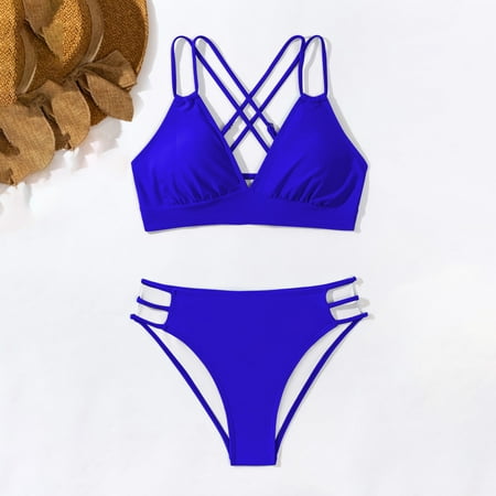 Summer Savings  Padded Bikini  Women s Fashion Bikini Set Swimsuit  Two-Piece Solid Color Sling Swimwear  Stylish and Comfortable  Ideal for Beach  Pool  and Summer Fun