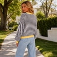 thumbnail image 7 of Womens Striped Cardigan Sweaters Long Sleeve Button Up Knit Tops Fall Winter Oversized Color Block Loose Open Front Casual Cardigan M, 7 of 7