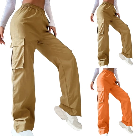 Lovzfmll Women's Travel Pants, High Waisted Trousers Wide Leg Straight Pants, Relaxed Fit Casual Full Length, Fall Clothes