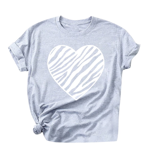 Heliisoer Hauts pour Femmes, Liquidation d'Été Mode Femmes T-shirt à Manches Courtes Imprimé de la Saint-Valentin Hauts Graphiques Fantaisie