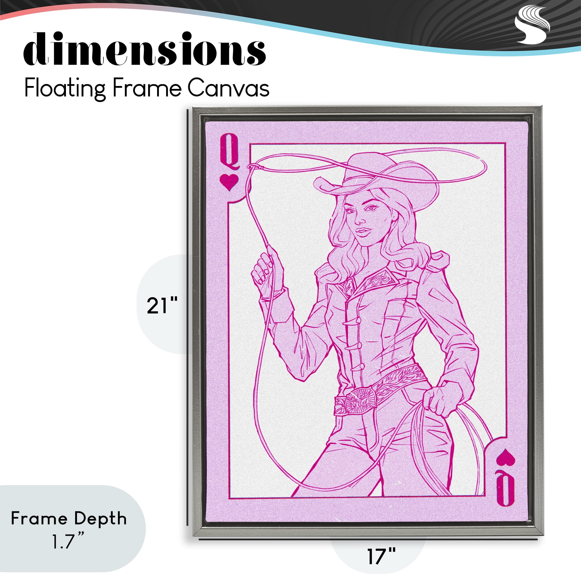 Stupell Industries Cowgirl Queen of Hearts Gray Framed Floater Canvas Wall Art, design by Ziwei Li