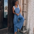 thumbnail image 4 of Women Denim Pants Jumpsuit Rompers Strap Pockets Wide Leg Jeans Bib Pants Full Length Trousers Jeans, 4 of 5