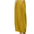 thumbnail image 6 of XPMWRP Women's Cotton Linen Wide Leg Palazzo Lounge Cropped Pants Lightweight Drawstring Waist Harem Capri Pants with Pockets Yellow L, 6 of 7