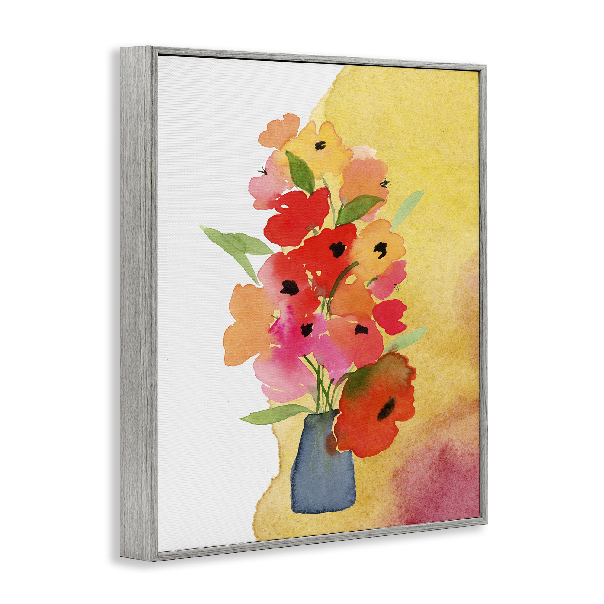 Stupell Industries Bright Abstract Florals Botanical & Floral Painting Gray Framed Art Print Wall Art, 24 x 30