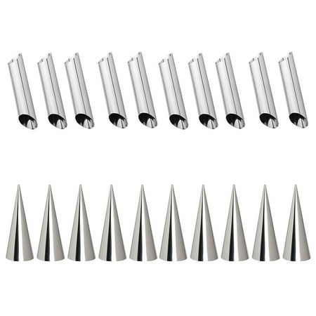 

20pcs Stainless Steel Screw Croissant Molds Pastry Cream Horn Tube Bread Mould Baking Tools (10pcs Cylindrical Tubes+10pcs Conical Tubes)