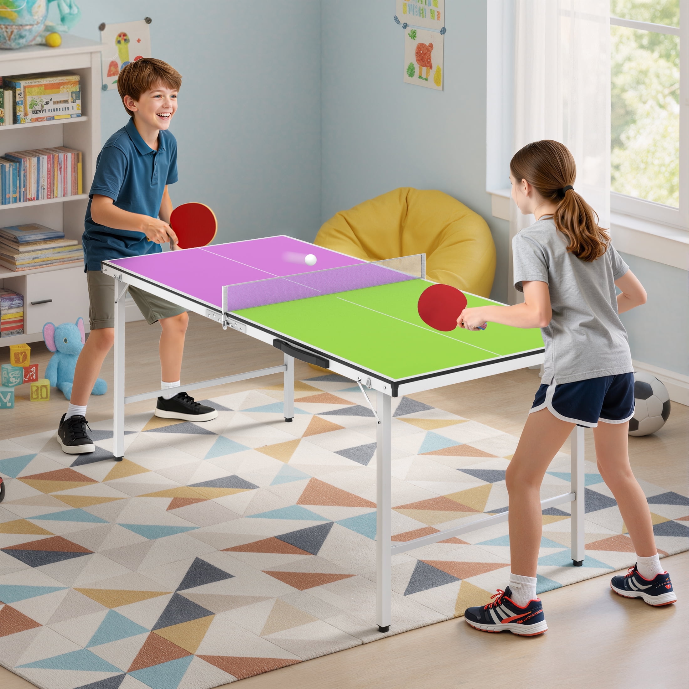 5ft Foldable Table Tennis Table, SEGMART Foldable Portable Ping Pong Table with Net, 2 Ping Pong Paddles, 3 Balls for Adults and Kids, Portable Table Tennis Set, Game Table for Indoor Outdoor Games