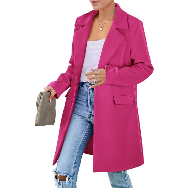 Blazer PRETTYGARDEN Mujer Manga Larga Solapas Bolsillos Rojo Rosado Talle S
