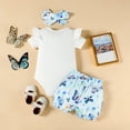 thumbnail image 6 of OSOLU Baby Girls Romper Clothes Set Ruffle Short Sleeve Butterfly Print Bodysuits Shorts With Headbands 3 Piece Set 0-18 Months Soft Outfit, 6 of 6