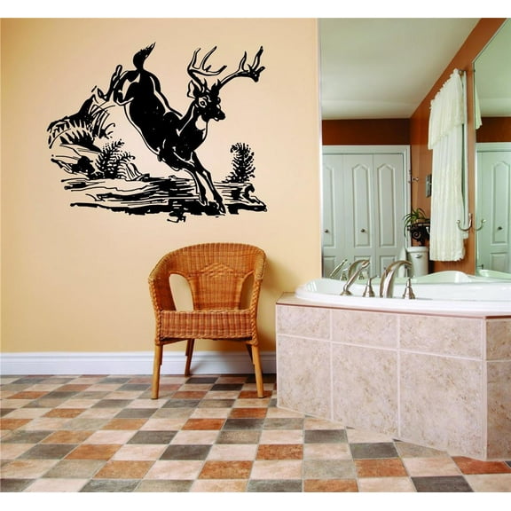 Do It Yourself Wall Decal Sticker Deer Leaping Black & White 20x20"