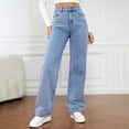 thumbnail image 4 of Women Fashion Solid Loose Jean Pants for Women with Holes Button Pant Pocket Washed on Denim Polished Waist Ripped Jeans Classic Denim Trousers, 4 of 8