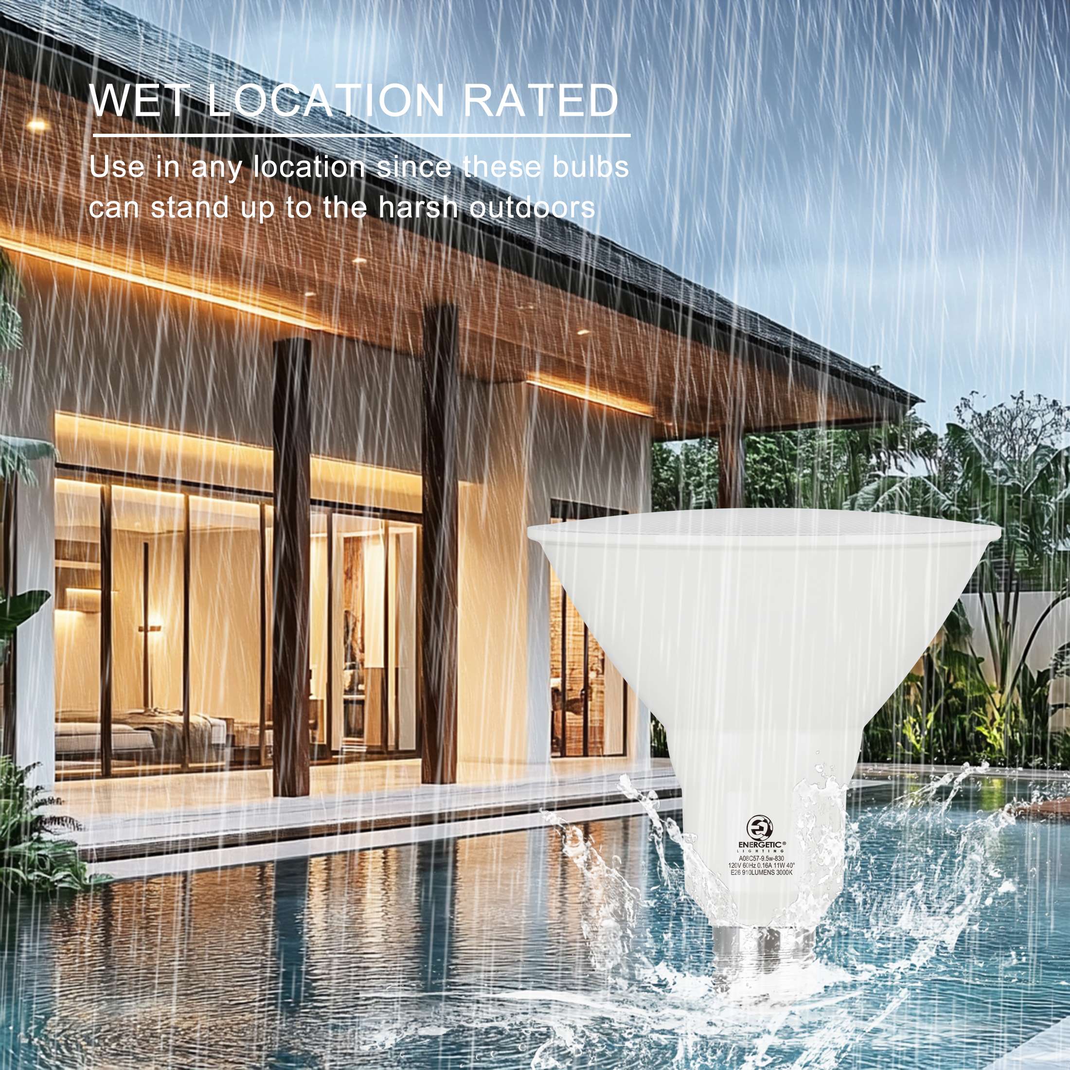 Energetic PAR38 LED Floodlight Bulbs, 9.5W, 75W Equivalent, Warm White 2700K, E26 Base, Indoor/Outdoor, 6-Pack