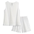 thumbnail image 6 of Aimik Summer White 2 Piece Womens Sets Crew Neck Sleeveless Tops and Short Pants Sets Loose and Comfort Casual Suits for Women, 6 of 6