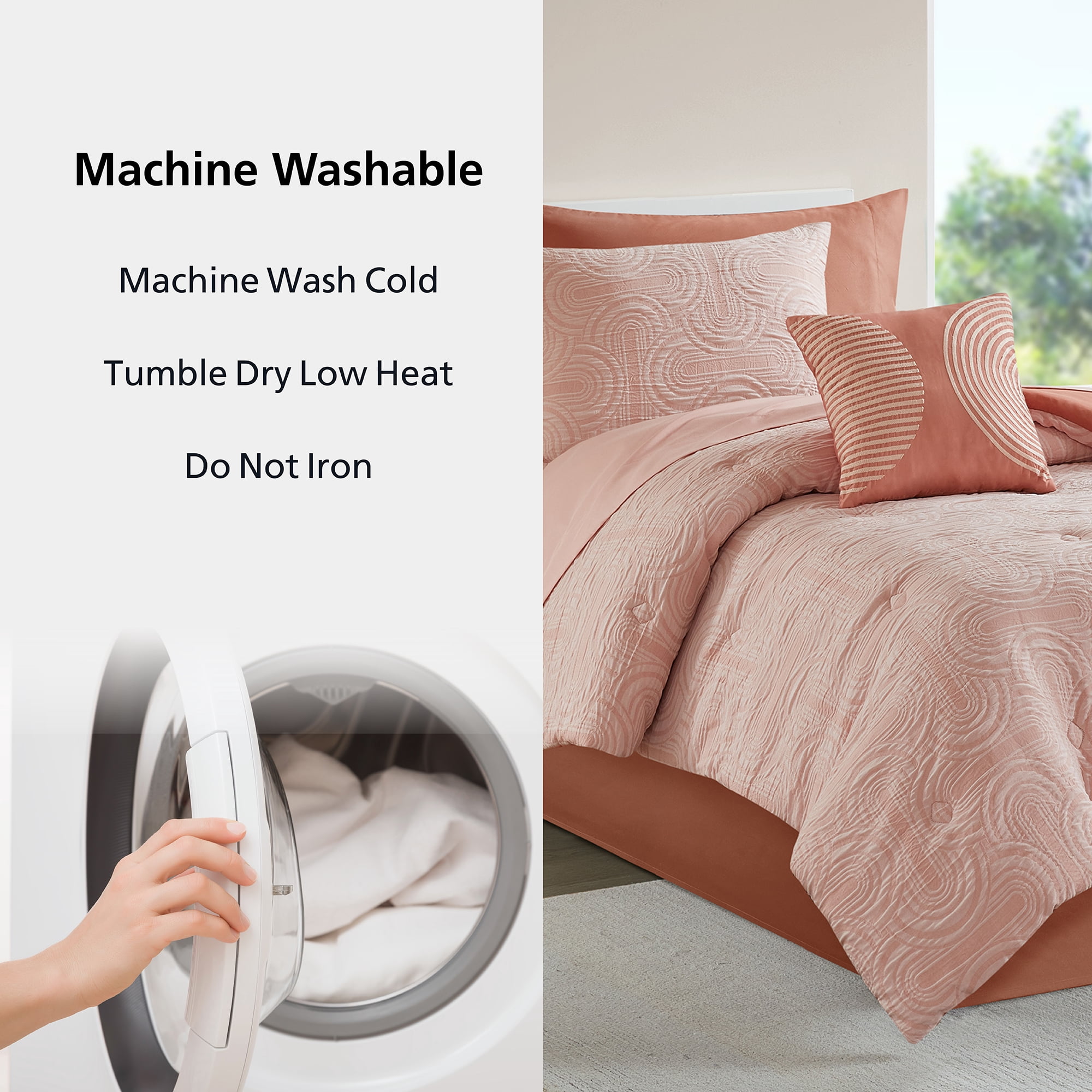 Mainstays 8-Piece Reversible Bed-in-a-Bag Comforter Set with Sheets, Twin/Twin-XL, Pink Arch