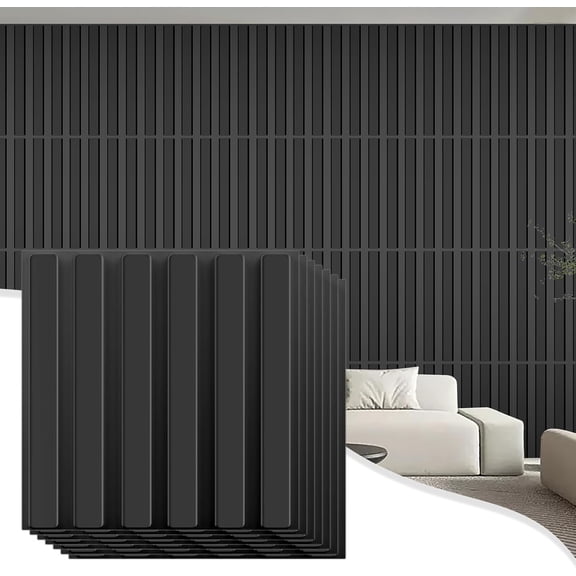 33   PVC Wall Panels 12x12 Inch - 33 sq. ft., Black, Modern Style,  Cuttable, Easy to Install for TV Background, Bathroom, Studio