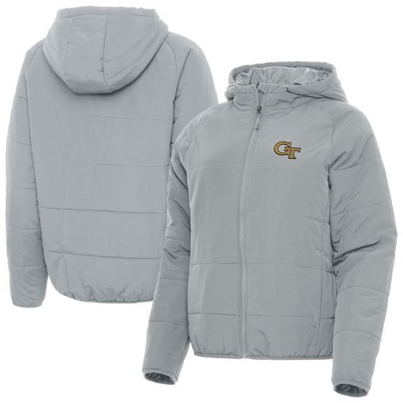 Women's Antigua  Gray Georgia Tech Yellow Jackets Universe Full-Zip Hooded Puffer Jacket