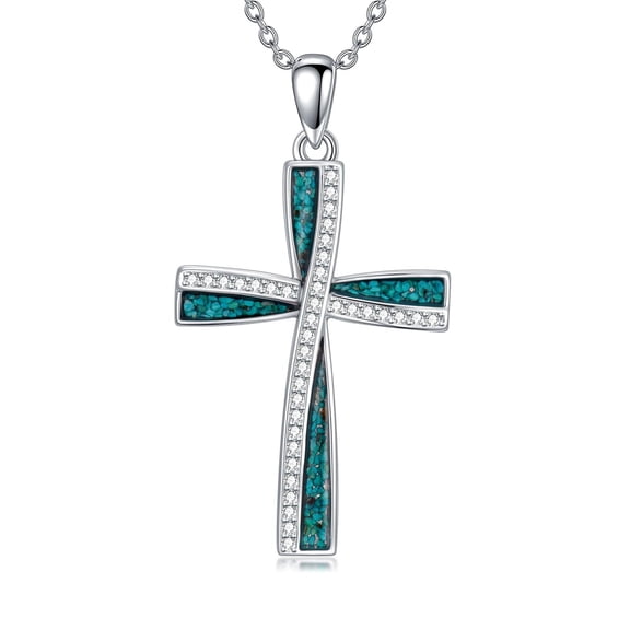 Coachuhhar Cross Necklace for Women 925 Sterling Silver Turquoise Cross Pendant Necklaces Christian Jewelry Gifts for Mom Her Birthday