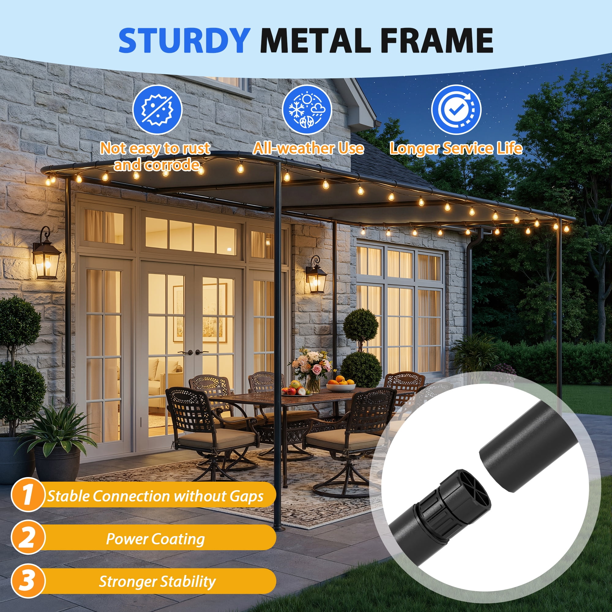 Haverchair 10x12Ft Lean to Gazebo, Outdoor Pergola with Patio Cover for Shade and Rain, Wall Mounted Gazebos Pergola with Awnings, Metal Frame for Outside Backyard, Deck, Garden, Poolside