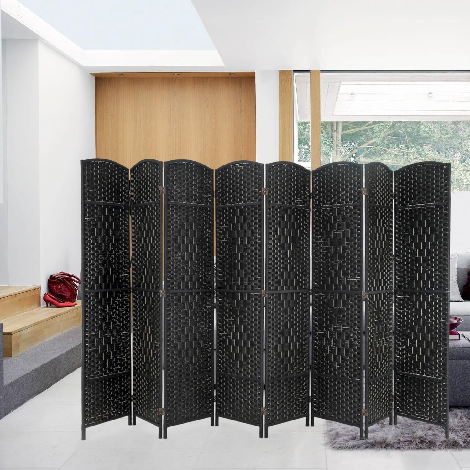 Dkelincs Room Dividers Folding Privacy Screen 8 Panel Portable Wooden Partition Screen, Black