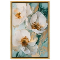 White Blooms with Golden Grace Canvas Pastel Floral Art by Art Remedy, Gold Frame, 20" x 30"