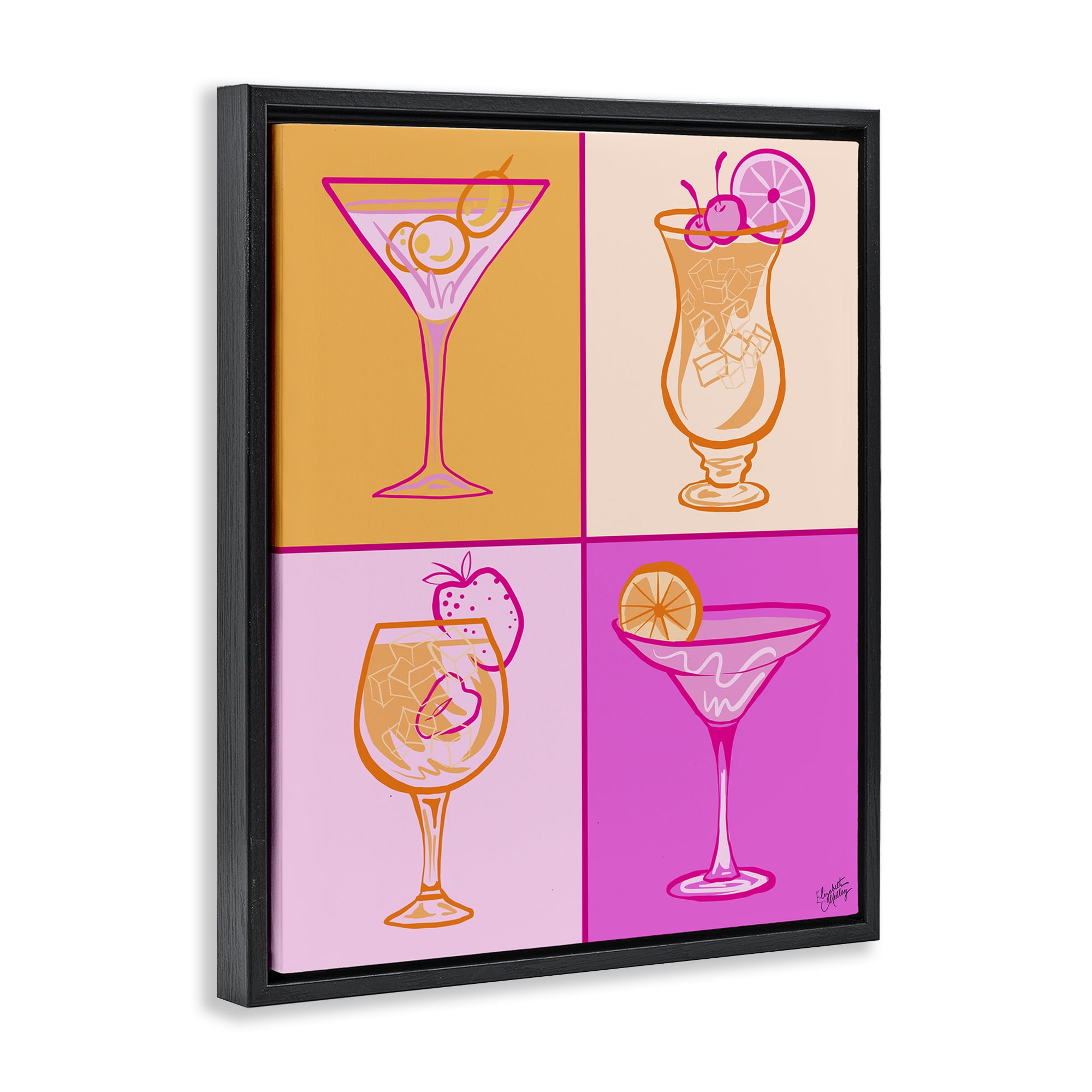 Stupell Industries Pink & Orange Cocktails Food & Beverage Painting Black Floater Framed Canvas Art Print Wall Art, 25 x 31