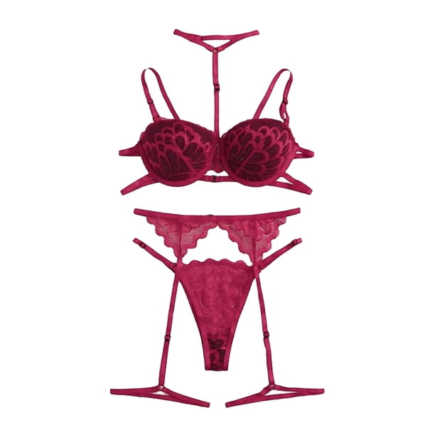 Gibobby Lencería mujer erótica Conjunto Lencería Tanga Y Bralette con Relleno Stretch Encaje Moda Push Up, Brasier y Pantie Nightwear Pantys Sexy(Vino, M)