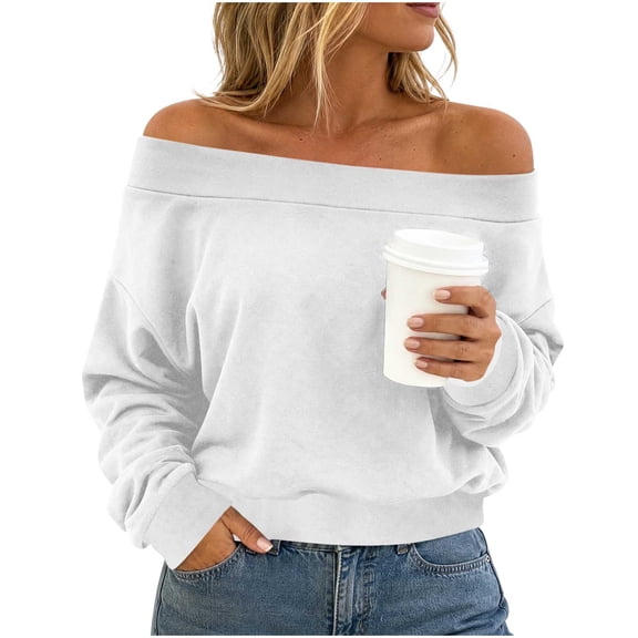 StSilkitty Off the Shoulder Sweatshirt for Womens Loose Casual Long Sleeve Sweatshirts Lightweight Comfy Pullover Tops